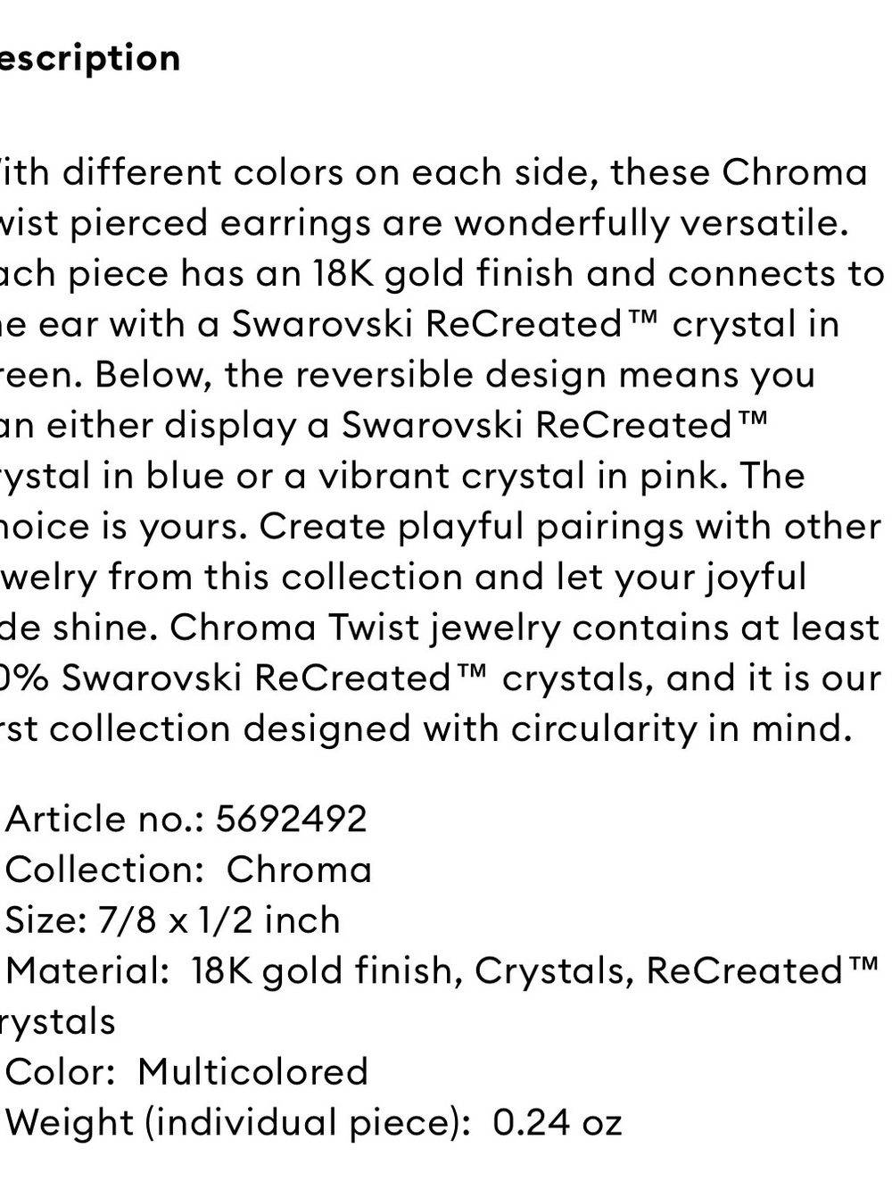 Swarovski Chroma reversible crystal earrings BNIB so versatile swan logo & tags - Picture 6 of 11